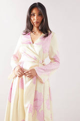 Petite Floral Satin Wrap Midi Dress