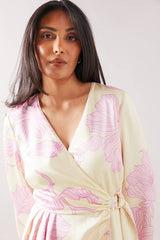 Petite Floral Satin Wrap Midi Dress