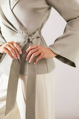 Fluid Satin Wrap Tie Jacket