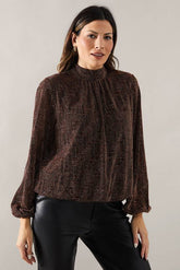 Metallic Geometric High Neck Blouse