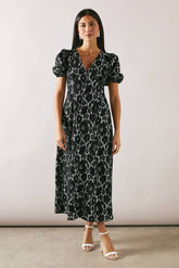 Premium Lace Puff Sleeve Midi Dress