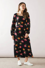 Floral Square Neck Viscose Jersey Midi Dress
