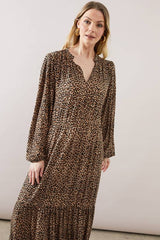 Leopard Collarless Viscose Jersey Midaxi Dress