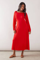 Square Neck Viscose Jersey Midi Dress