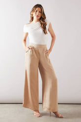 Satin Pleat Detail Wide Leg Trouser