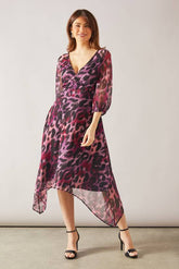 Animal Print Wrap High-Low Midi Dress