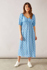 Chiffon Floral Puff Sleeve Midi Dress