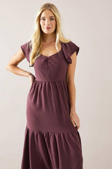 Petite Woven Ruched Midi Dress