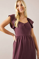 Petite Woven Ruched Midi Dress