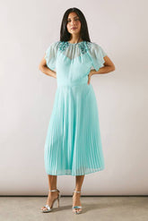 Cape Sleeve Embellished Shoulder Midi Dress