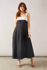 Linen Mix Contrast Detail Detail Maxi Dress