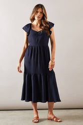 Woven Ruched Midi Dress
