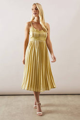 Petite Lace Trim Pleated Strappy Midi Dress