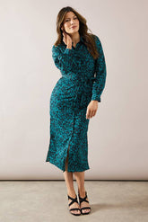Leopard Long Sleeve Belted Shirt Dress