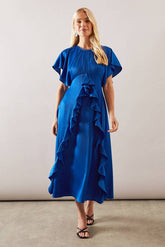 Petite Occasion Satin Ruffle Maxi Dress