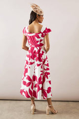 Floral Ottoman Fit & Flare Midi Dress
