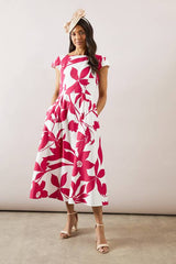 Floral Ottoman Fit & Flare Midi Dress