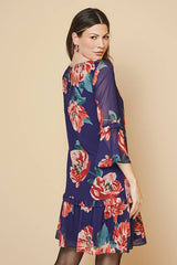 Floral Ruffle Sleeve Drop Hem Shift Dress