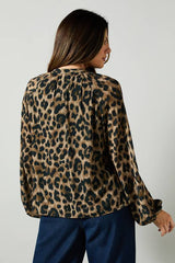 Leopard Asymmetric Ruffle Blouse