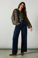 Leopard Asymmetric Ruffle Blouse