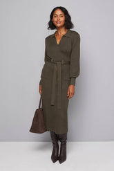 Collared Belted Midi Dress