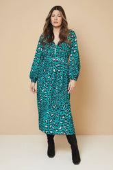 Abstract Pin Tuck Detail Zip Midi Dress