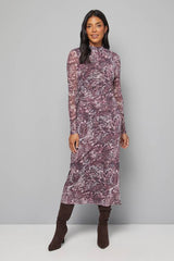 Animal Mesh Ruched Midaxi Dress