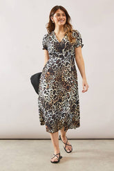 Leopard Puff Sleeve Midi Dress
