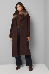 Faux Fur Collar Tab Cuff Coat
