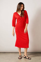 Red Jersey Twist Front Midaxi Dress