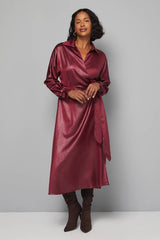 Textured Satin Wrap Midi Dress