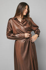 Textured Satin Wrap Midi Dress
