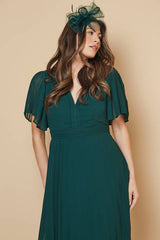 Chiffon Pleated Sleeve Midi Dress