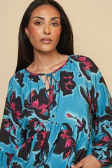 Petite Floral Tie Neck Blouse