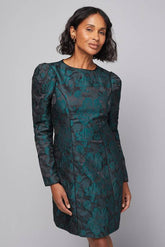 Floral Jacquard Puff Sleeve Shift Dress