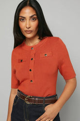 Petite Statement Button Knitted Top