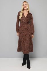 Petite Leopard Ponte Wrap Midi Dress