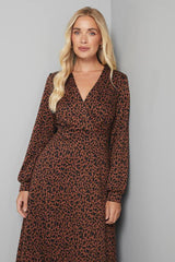 Petite Leopard Ponte Wrap Midi Dress