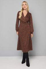 Petite Leopard Ponte Wrap Midi Dress