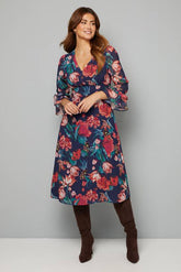 Floral Print Flute Sleeve Midi Dress