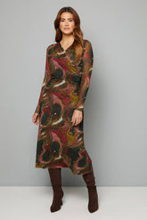 Marble Print Mesh Cross Neck Midi Dress