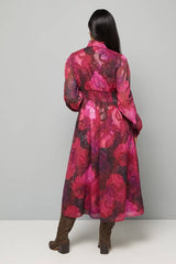 Petite Floral Print Shirred Waist Midi Dress
