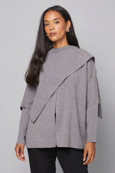 Grey Scarf Detail Knitted Cape