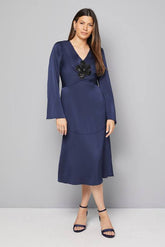 Satin Sequin Flower Midi Dress
