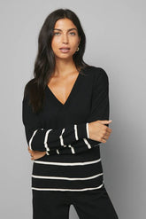 V Neck Stripe Placement Knitted Top