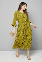 Jacquard Burn Out Ruffle Maxi Dress