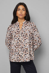 Animal Print Collarless Zip Blouse