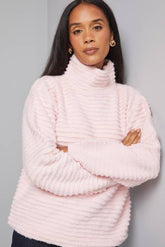 Fluffy Stripe Roll Neck Jumper