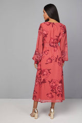 Floral Wrap Belted Midi Dress