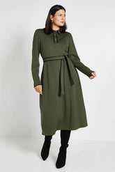 Ponte Collar Contrast Midi Dress
